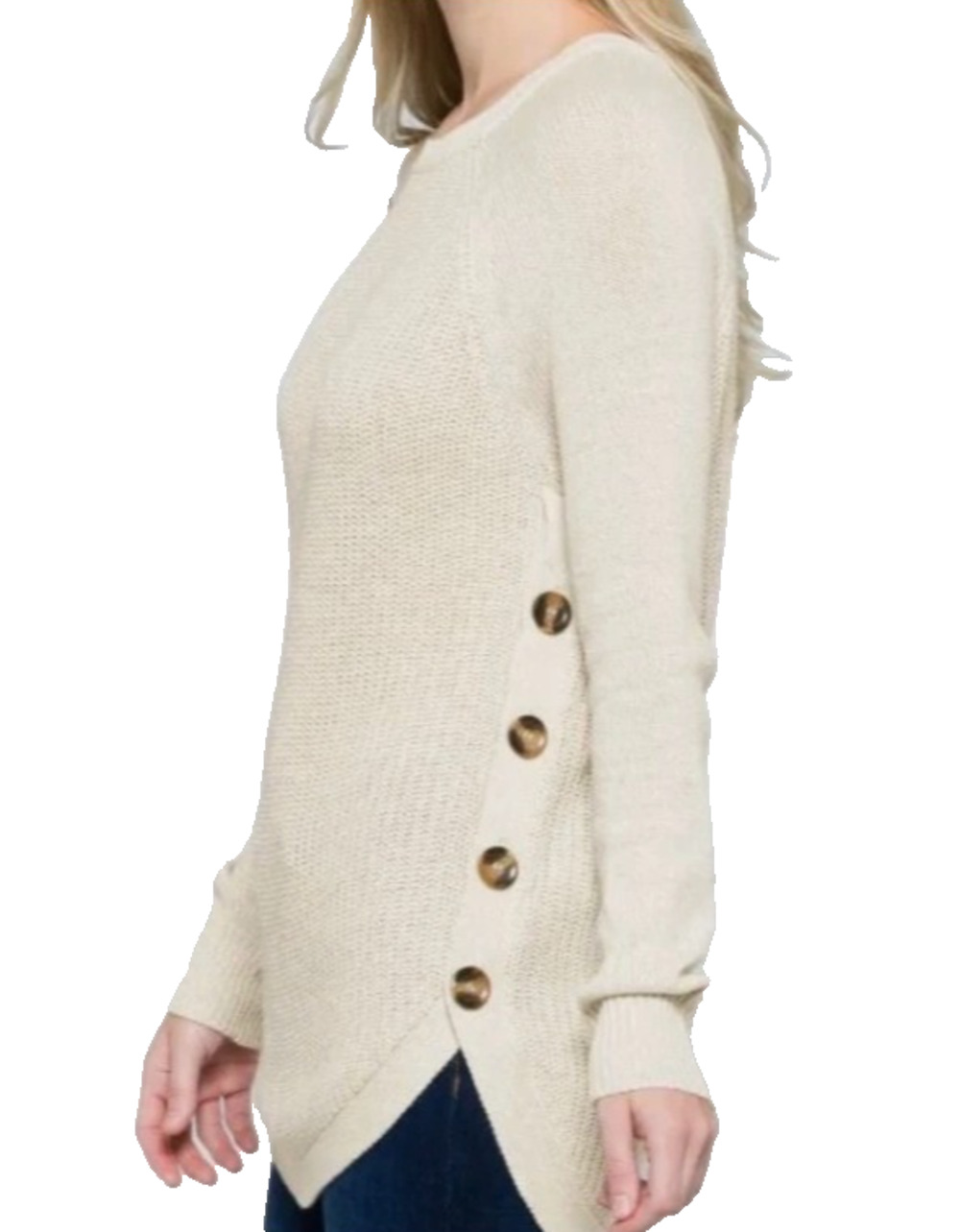RD Style Rowca Side Button Cotton Blend Long Sleeve Knit Sweater Cabincore - M